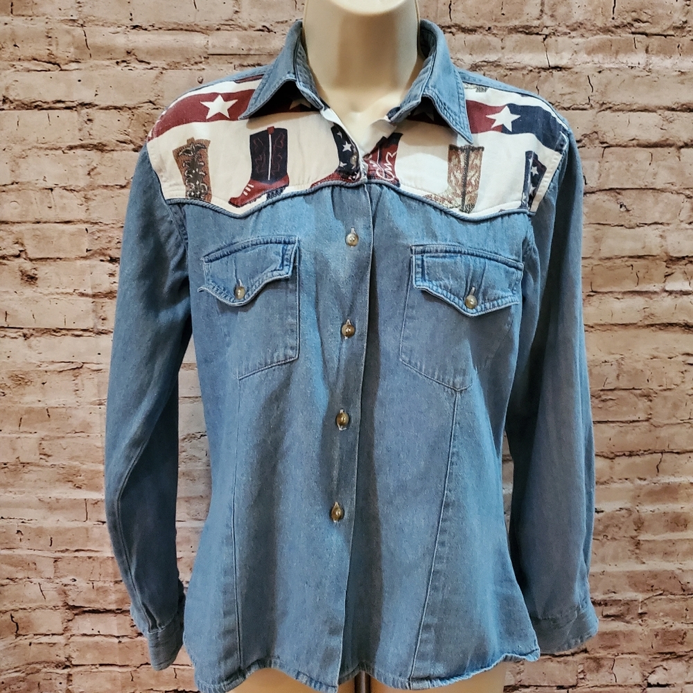 Adorable Country Western Jean Shirt Size Small